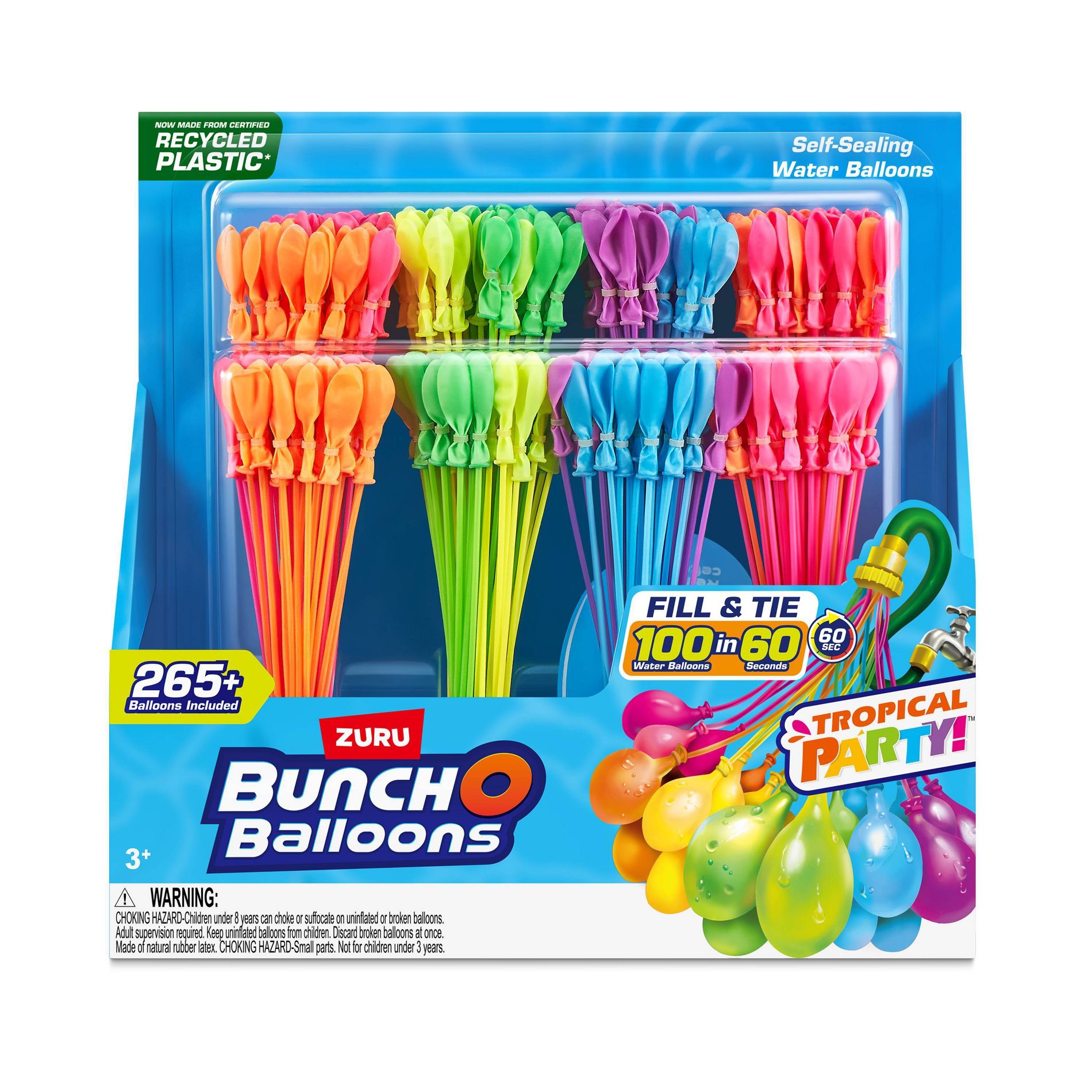 Bunch O Balloons Tropical Party Rapid-Filling Self-Sealing Water Balloons by ZURU - 8pk: Pool Game for Ages 3+