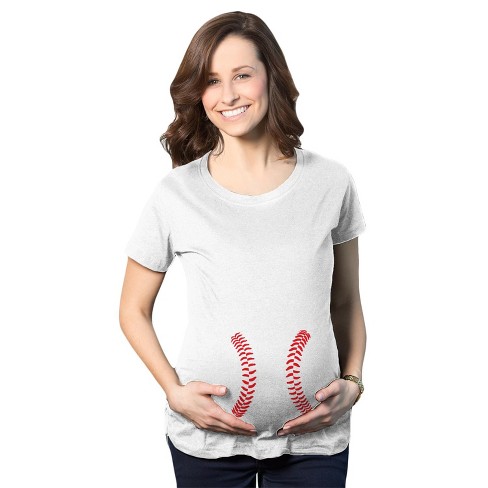 Maternity Baseball Laces Pregnancy T Shirt Novelty Sports Baby Bump Tee - Crazy Dog Maternity T Shirt - image 1 of 4