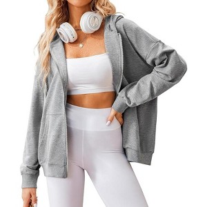 ZEAGOO Women's Lightweight Hoodies Full Zip Up Oversized Sweatshirts with Pockets Long Sleeve Thin Fall Casual Drawstring Hooded Jackets - 1 of 4
