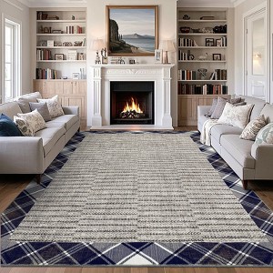 Area Rugs Washable Modern Bordered Rug Low Pile Non-Slip Rugs for Living Room Geometric Indoor Floor Carpet - 1 of 4