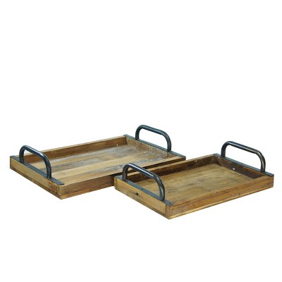 VIP Wood 17 in. Brown Nested Vintage Trays Set of 2