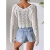 Women's Crochet Cover-Up Knitted Crop Top Summer Sweater Long Sleeve - 2 of 4
