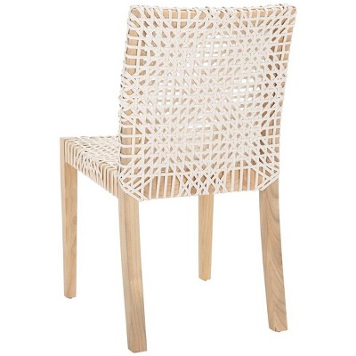 Tyria White Leather and Teak Dining Chair Set