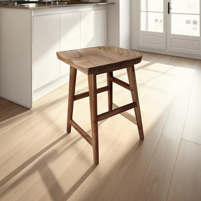 Royal Hampton Backless Handcrafted Saddle Seat Acacia Wood Counter Height Stool, 24 Inch