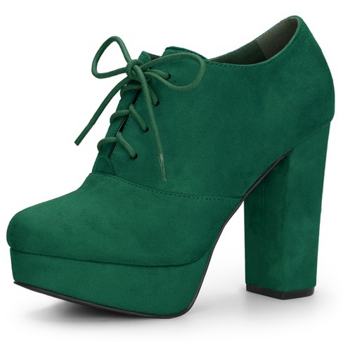 Allegra K Women's Platform Buckle Lace Up Block Heel Ankle Boot Dark Green  6 : Target