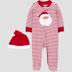 Carter's Just One You® Baby Christmas Striped Santa Claus Sleep N' Play with Hat - Red - 1 of 4