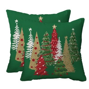 Christmas Pillow Covers, 18x18 Inch Set of 2 Green Christmas Tree Throw Pillows Case - 1 of 3