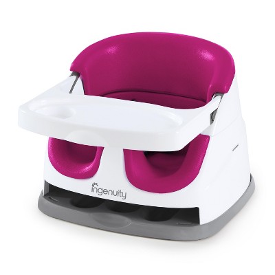 Ingenuity Baby Base 2-in-1 Booster Feeding and Floor Seat with Self-Storing Tray - Pink Flambe