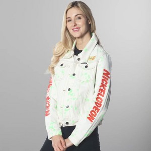 Members Only Women's White Denim Nickelodeon Trucker With Pai Jacket - 1 of 4