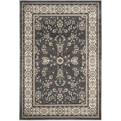 Grey and Cream Floral Synthetic Rectangular Area Rug
