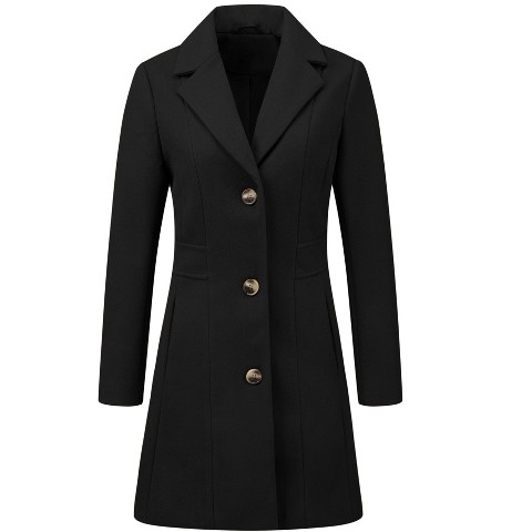 INSPIRE CHIC Women's Single Breasted Notched Lapel Long Winter Trench Coats Medium Black