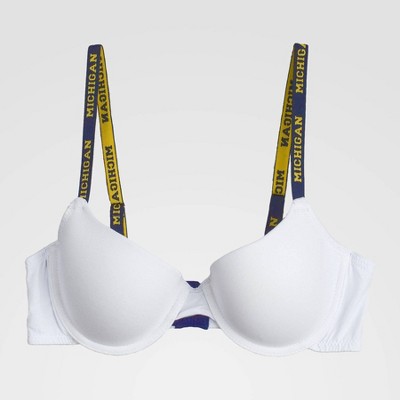 NCAA Michigan Wolverines Demi Cup Bra with Logo Elastic - White 34C