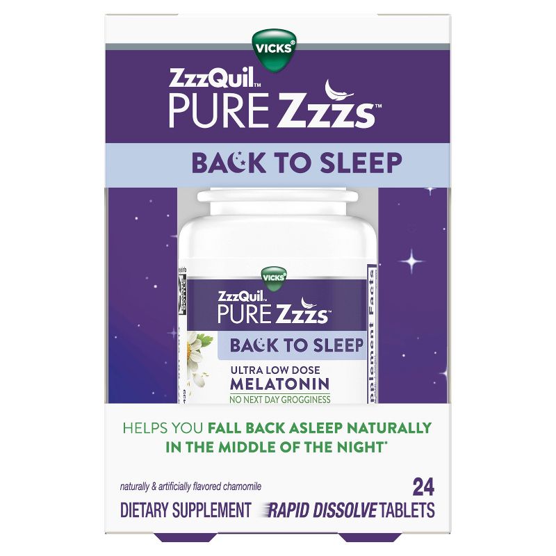 Vicks ZzzQuil PURE Zzzs Back to Sleep Rapid Dissolve Tablets - 24ct, 1 of 9