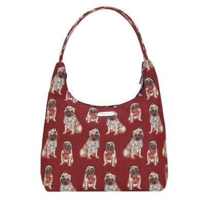 Signare USA Pug Dog Animal Design Red Hobo Shoulder Bag