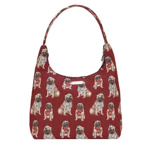 Signare USA Pug Dog Animal Design Red Hobo Shoulder Bag - 1 of 4