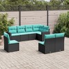 vidaXL 8 Piece Patio Sofa Set with Cushions Black Poly Rattan - Black and Blue Without Table - 2 of 4