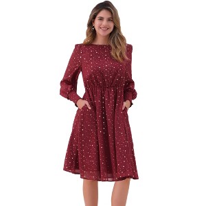 INSPIRE CHIC Women's Puff Long Sleeve Elastic Waist Glitter Stars Boat Neck Mesh Dress - 1 of 4