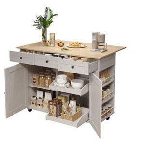 Mobile Island Cabinet, White & Wood Finish - 1 of 1