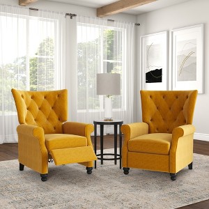 The Canary Mustard Yellow Velvet Recliner Chair, Push-Back, Espresso Wood Frame - 1 of 4