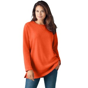 Woman Within Plus Size High Pile Fleece Sweatshirt - 1 of 4