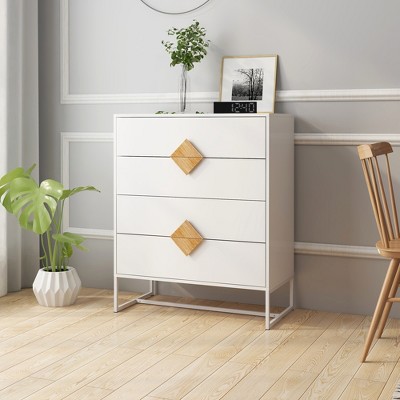 ORRD Solid Wood 4-Drawer Dresser with Special Shape Square Handles for Bedroom