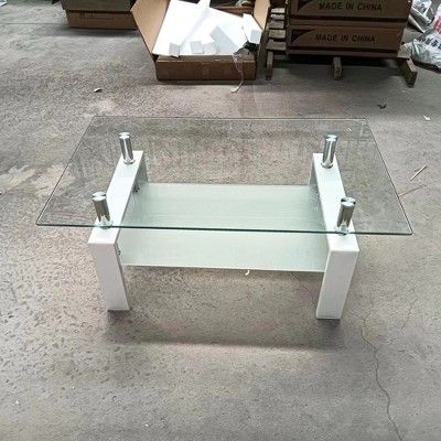 White Glass and Metal Modern Rectangular Coffee Table