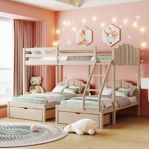 NicBex Full over Twin Bunk Bed Pine Triple Bed Frame with 2 Drawers, Inclined Ladder and Full Length Guardrail, No Box Spring Required - 1 of 4