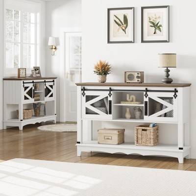 Farmhouse Sliding Barn Doors, 46" Sideboard Buffet Cabinet with Storage, Rustic Sofa Open Shelf
