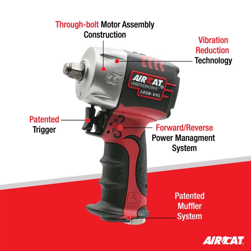 AIRCAT 1058-VXL 1/2-Inch Vibrotherm Drive Composite Compact Impact Wrench 750 ft-lbs, 2 of 9