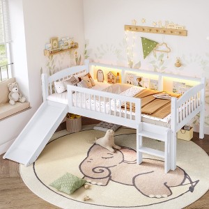 Hrinhom Twin XL Bed,Solid Wood Lower Loft Bed with Storage Shelves - 1 of 4