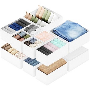 Set of 12 Collapsible Drawer Organizer Bins for Clothes, Closet Organizers and Storage Dividers for Clothing (White) - 1 of 4
