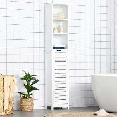 Evideco French Home Goods Linen Storage Tower Cabinet: Elegant Louvered Door, 68"H x 13 7/8"W x 10.4"D