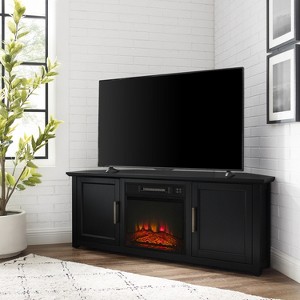 HomeStock 11 in. Freestanding Wood Smart Electric Fireplace TV Stand in Black for transitional entertainment furniture - 1 of 4