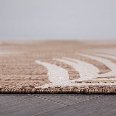 Brown Floral Synthetic Flat Woven Indoor/Outdoor Runner Rug 2'x7'