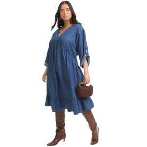 June + Vie by Roaman's Women's Plus Size Ruffled Denim Dress - 1 of 4