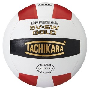 Tachikara W-GOLD. SWB Indoor Premium Leather Competition Volleyball - Scarlet/White/Black - 1 of 1