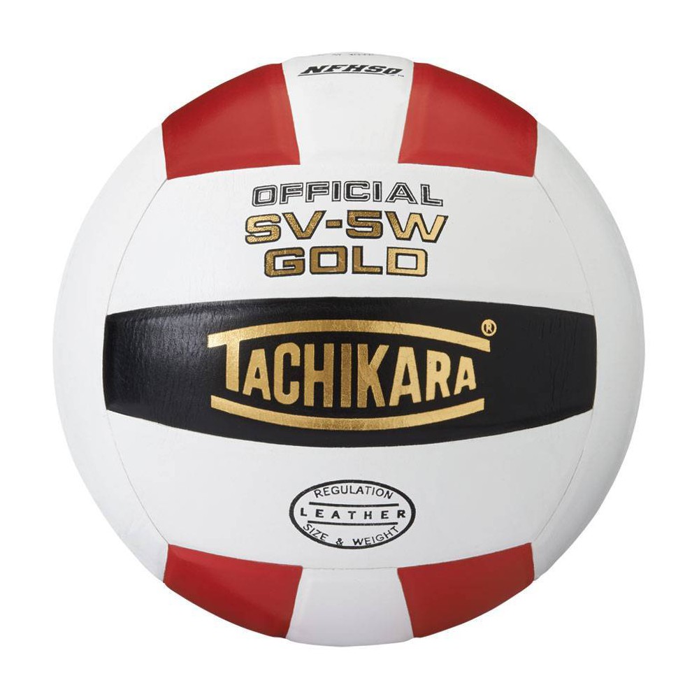 Tachikara W-GOLD. SWB Indoor Premium Leather Competition Volleyball - Scarlet/White/Black