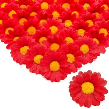 Bright Creations 100 Pack Artificial Silk Fake Daisy Flowers Heads for Crafts, Red, 1.6 in