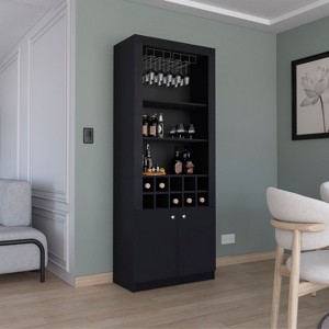 Gulches 74-Inch Tall Modern Bar Cabinet with Wine Rack & Stemware Holder - 1 of 4