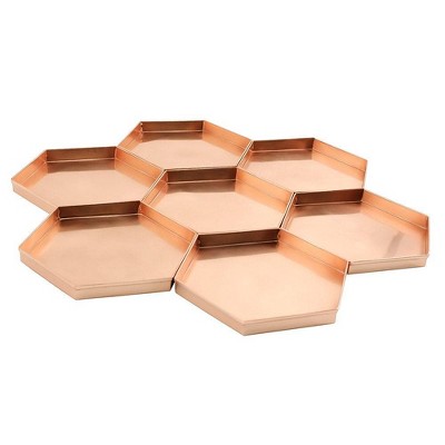 Hexagonal Copper-Plated Stainless Steel Decorative Trays, Set of 3