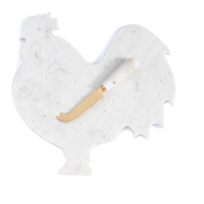 Rooster Platter And Cheese Knife Set - White - Shiraleah