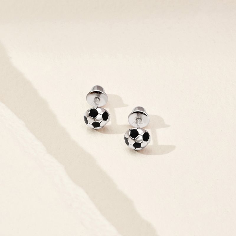 Girls' Enamel Soccer Ball Screw Back Sterling Silver Earrings - In Season Jewelry, 5 of 7