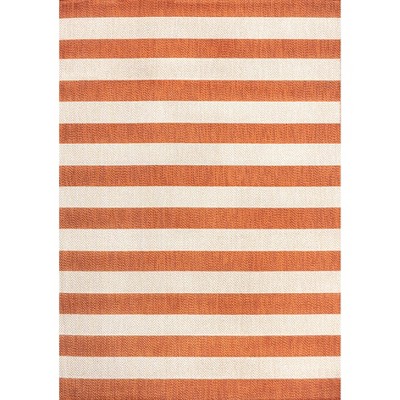 Reversible Orange and Beige Synthetic Stripe 4' x 6' Rug