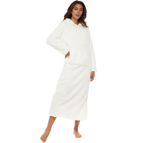 Alexander Del Rossa Women's Plush Sweatshirt Robe With Pockets, Long Hooded  Fleece Duster Kaftan Coconut Medium : Target