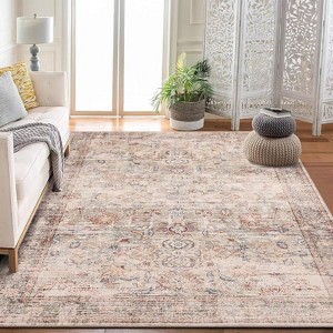 Machine Washable Rugs Vintage Floral Low Pile Non-Slip Carpet Soft Bedroom Living Room Office Dining Room Rug - 1 of 4