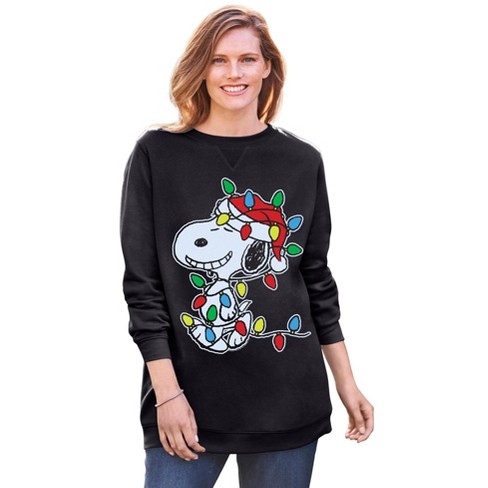 Ellos Women s Plus Size Peanuts Black Snoopy Lights Sweatshirt Target