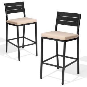 Crestlive Products Outdoor Bar Stools Set of 2 Counter Height Bar Stools with Cushions Patio Bistro Tall Chairs with Back and Footrest - 1 of 4