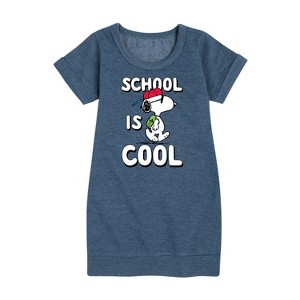 Girls' - Peanuts - School Is Cool Graphic Short Sleeve Fleece Dress - 1 of 4