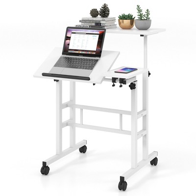 Tangkula Adjustable Computer Desk Mobile Stand up Desk Tilting Workstation