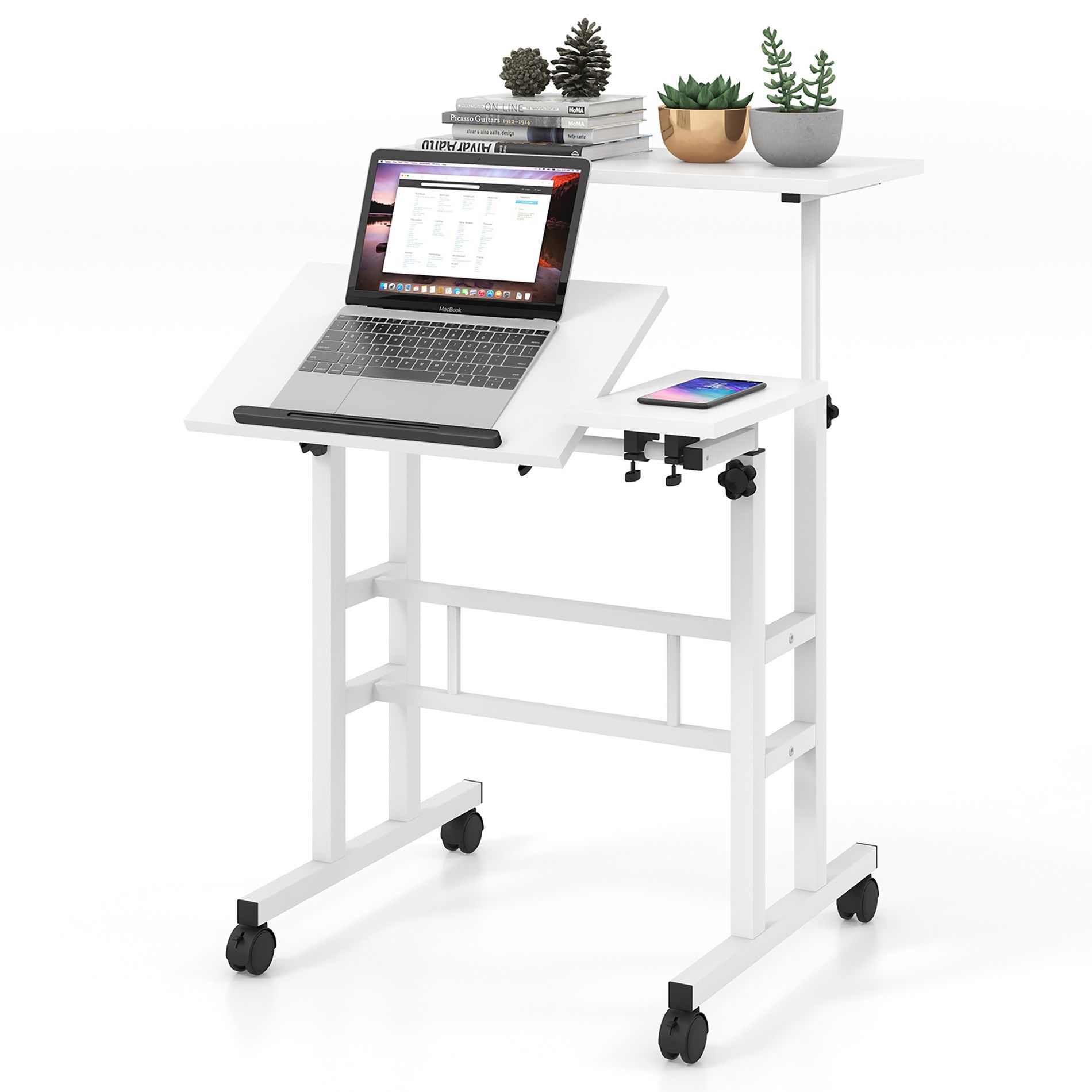 Tangkula Adjustable Computer Desk Mobile Stand up Desk Tilting Workstation